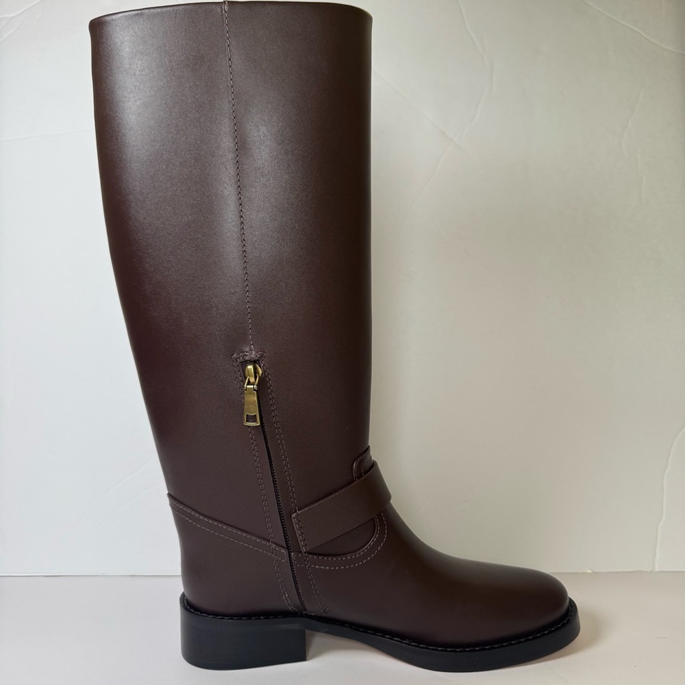 NEW Coach Brown Leather Tall Riding Boots Size 8 Knee High Buckle - Picture 3 of 16